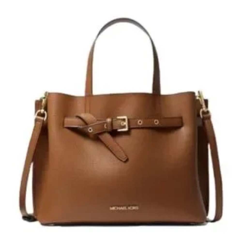 Michael Kors Emilia Pebbled Leather Tote Bag Luggage Brown